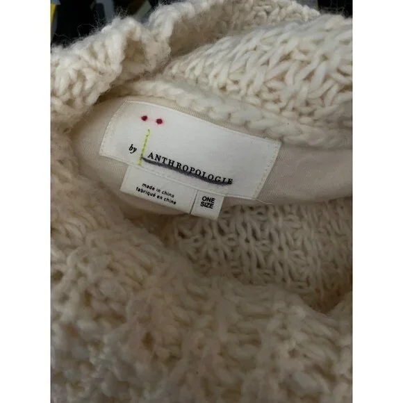 Anthropologie Textured Wool Blend Cream Poncho Sweater One Size OS NEW - Picture 8 of 8